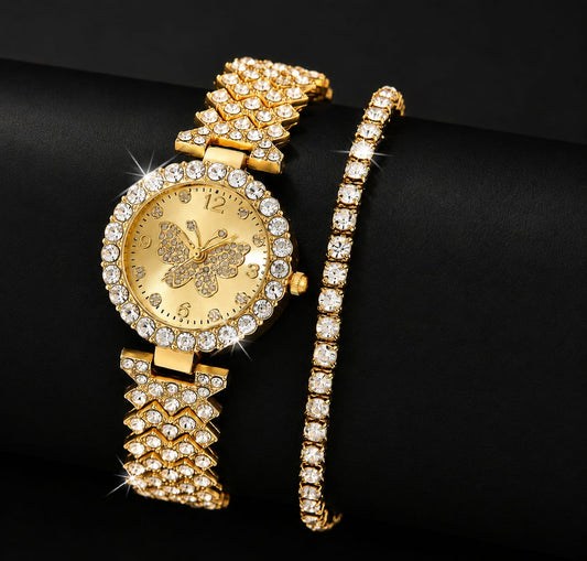 Butterfly Quartz Watch And Bracelet Set | Golden Color Only | Women Accessories
