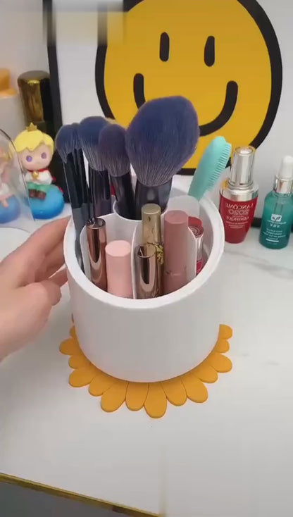 360° Rotating Makeup Brush Storage Box | Desktop Cosmetic Organizer