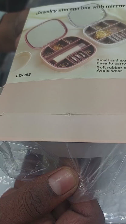 Portable Mini Jewelry Storage Box with Built-In Mirror (Random Colour)
