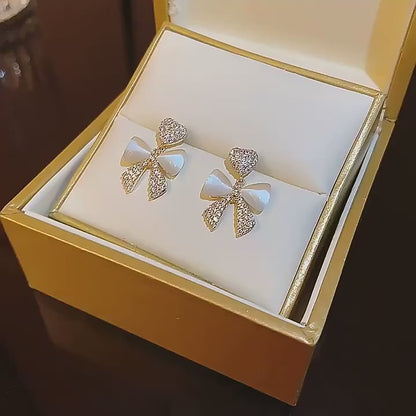 Heart Bow Korean Earrings – Elegant Golden Alloy Earrings (Without Box)