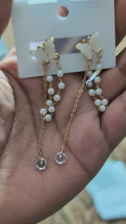 S925 Butterfly Pearl Tassels Drop Earrings | Delicate, Feminine & Stylish Fashion Jewelry
