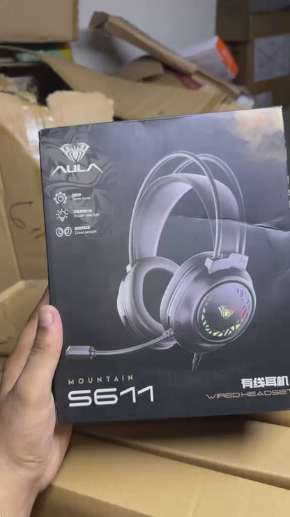 AULA S611 Wired Gaming Headset | Tri-Color Static LED Lighting