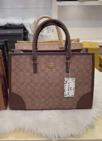 Coach Signature Print Tote Bag for Women | Double Top Handles Design